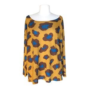 Bibi NWOT Pumpkin Blue Nutmeg Cheetah Long Sleeve Scoop Neck Top Small